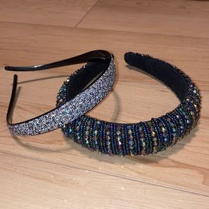 ⚜️💚 Two Headbands | Shiny Beaded Padded Mardi Gras & Bedazzled Glittery Silver